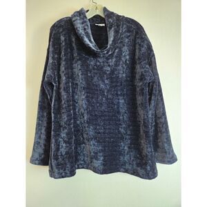 J.Jill Dark Navy Blue Luxe Chenille Velvet Pullover Cowl Neck Sweater sz Medium